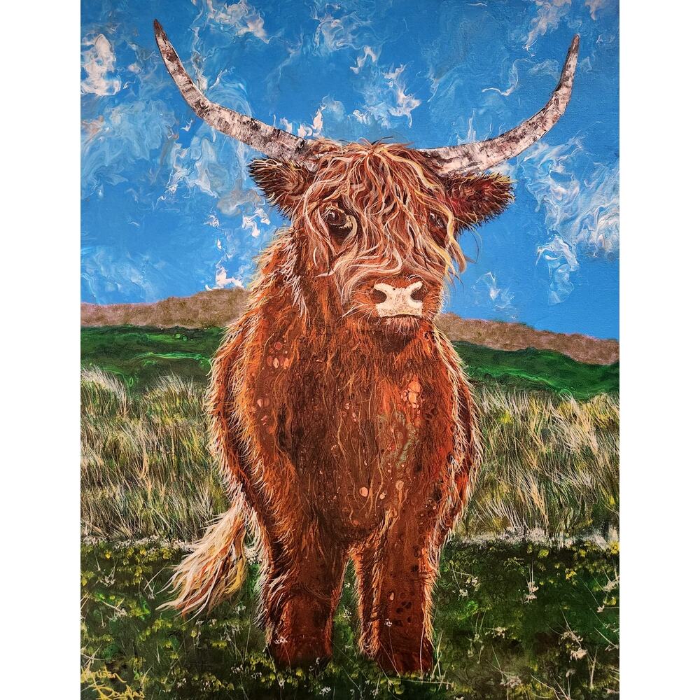 Art Print from my Original Work 11" x 14" "Highland Cow Big Sky" Acid Free